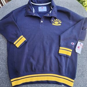 Champion Navy Rugby Pullover with Yellow Stripes